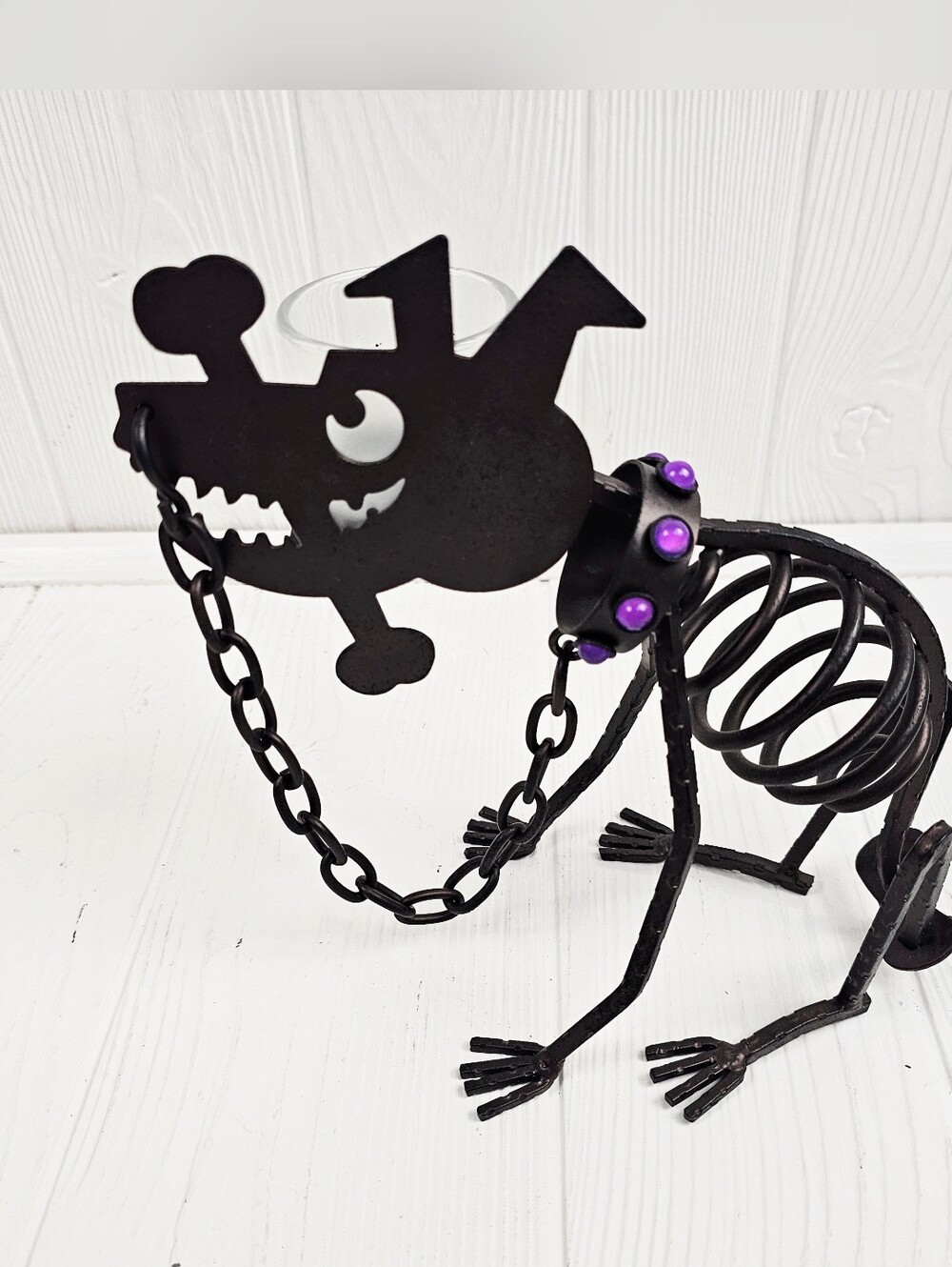 Partylite STICKS THE DOG Black Metal Skeleton Tealight Holder HALLOWEEN Decor